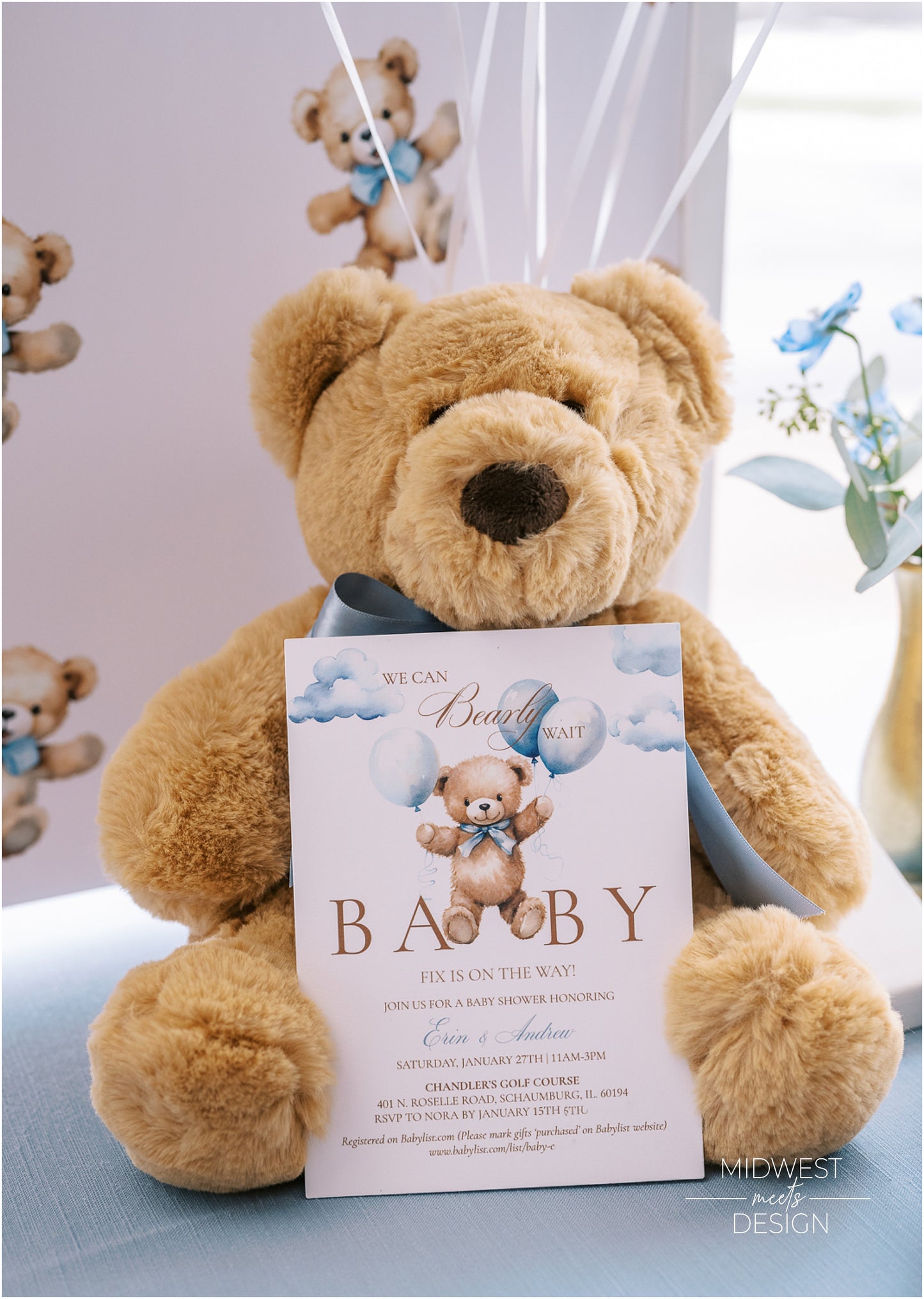 We Can Bearly Wait Teddy Bear Baby Shower Invitation - Digital/Print