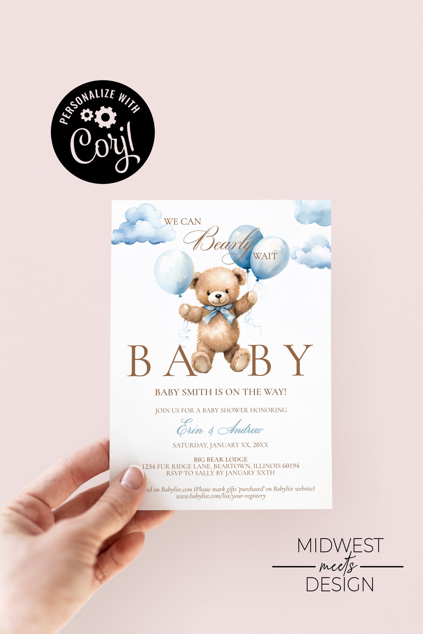 We Can Bearly Wait Teddy Bear Baby Shower Invitation - Digital/Print