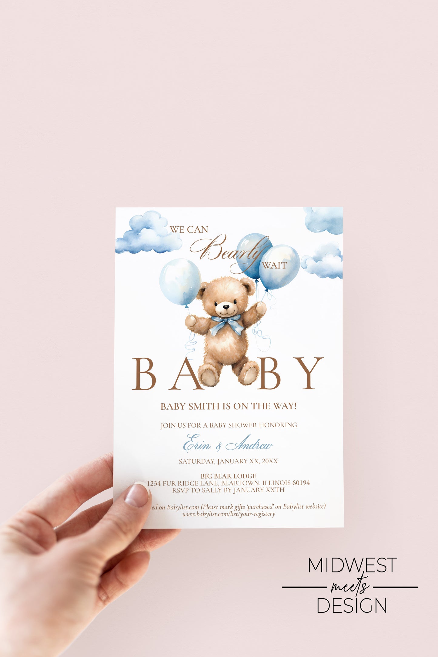 We Can Bearly Wait Teddy Bear Baby Shower Invitation - Digital/Print