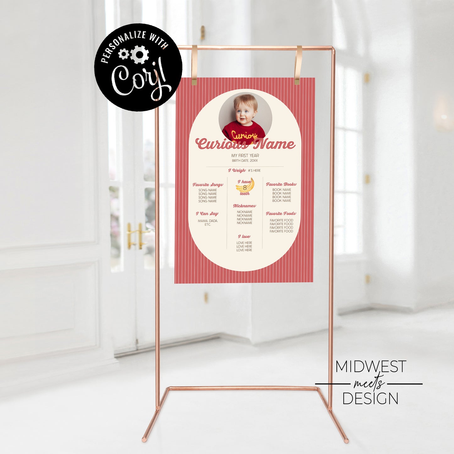 Curious Monkey Milestone Sign - Editable Digital Download